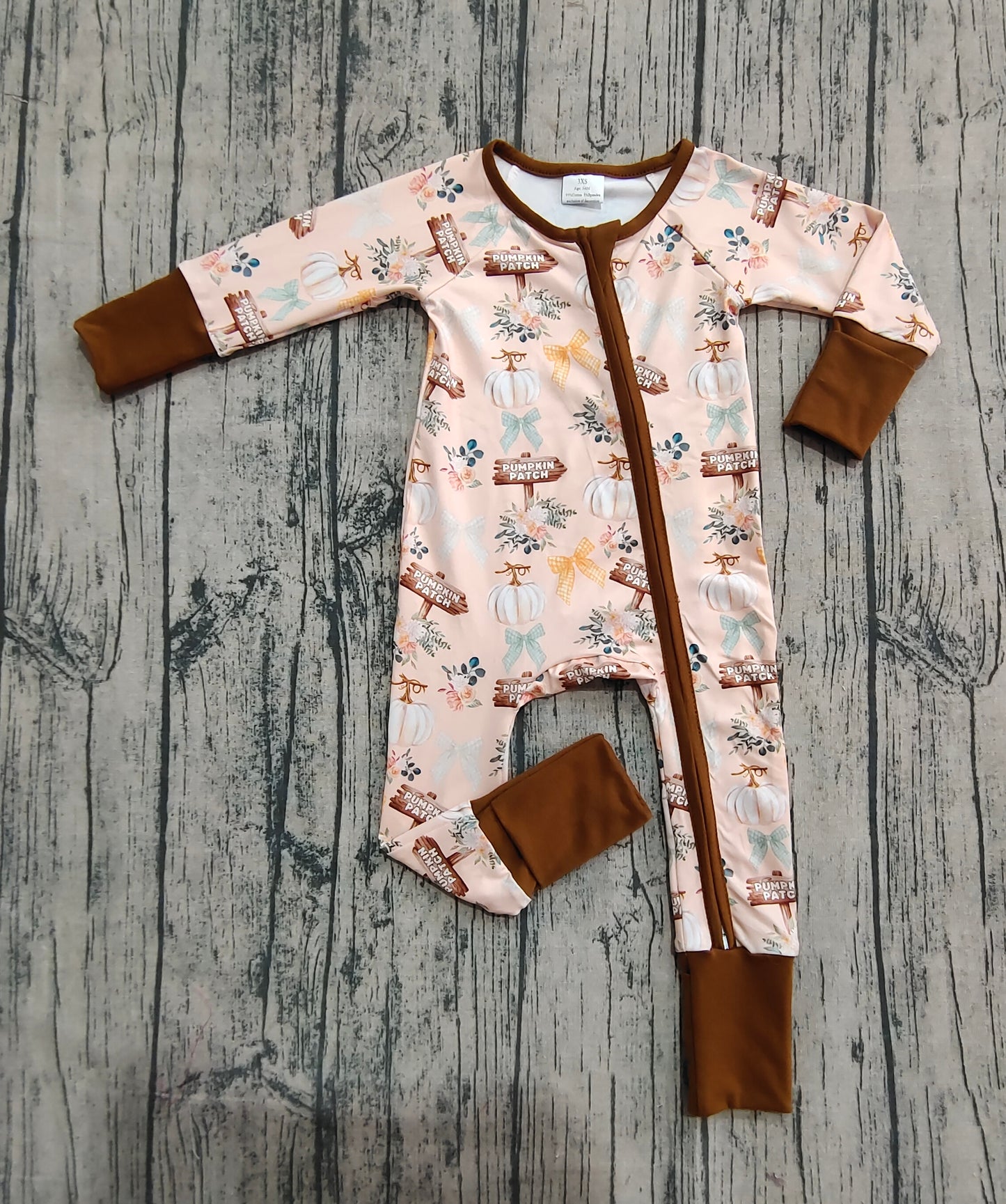 LR2462 Baby Boys Long Sleeves Pumpkins Patch Bows Zipper Pant Rompers  D 822