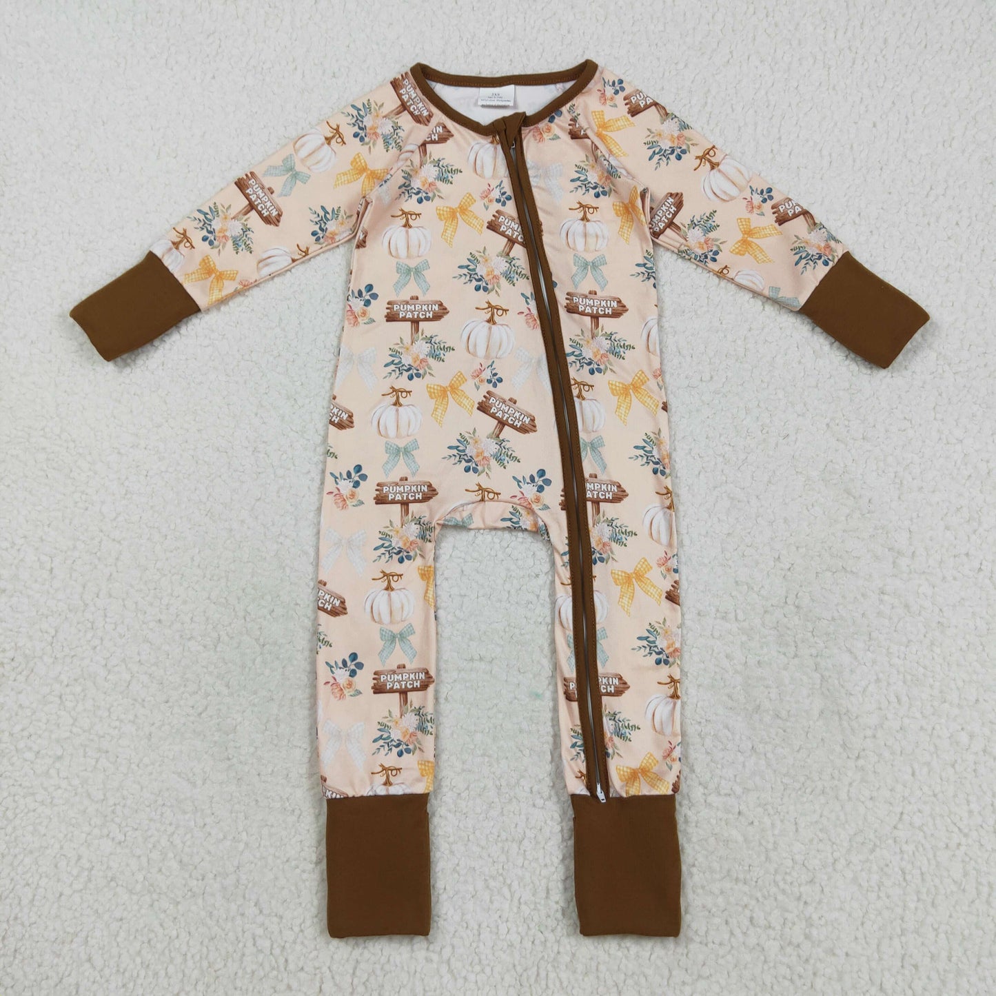 LR2462 Baby Boys Long Sleeves Pumpkins Patch Bows Zipper Pant Rompers  D 822