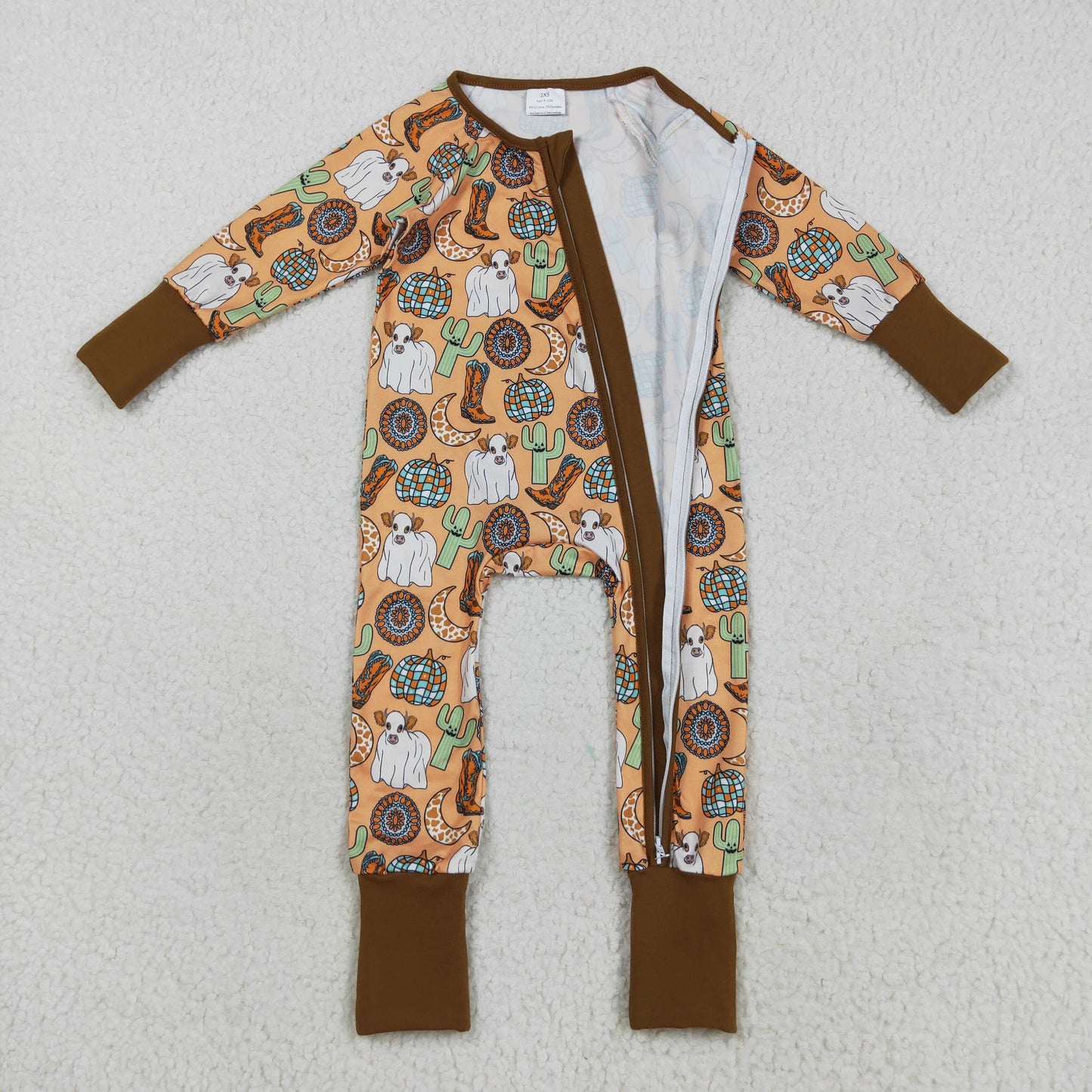 LR2463  Baby Boys Long Sleeves Cactus Boots Cows Zipper Pant Rompers  D 822