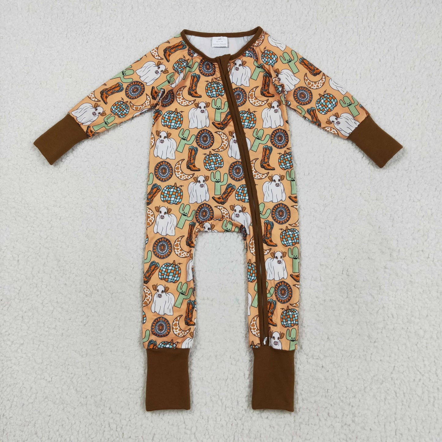 LR2463  Baby Boys Long Sleeves Cactus Boots Cows Zipper Pant Rompers  D 822