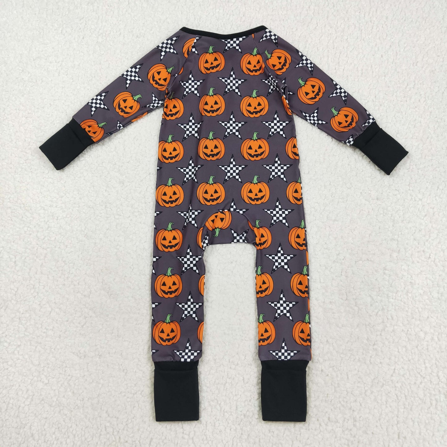 LR2464  Baby Boys Long Sleeves Plaid Stars Pumpkins Zipper Pant Rompers  D 821