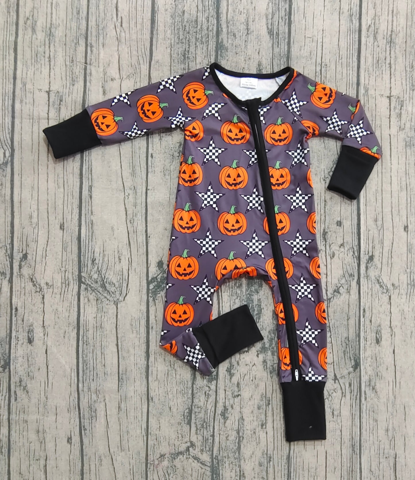 LR2464  Baby Boys Long Sleeves Plaid Stars Pumpkins Zipper Pant Rompers  D 821