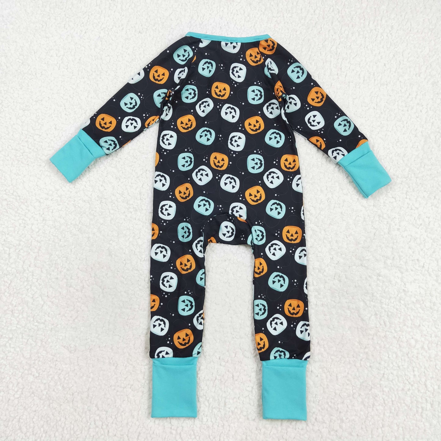 LR2465 Baby Boys Long Sleeves Colorful Ghost Pumpkins Zipper Pant Rompers  D 821