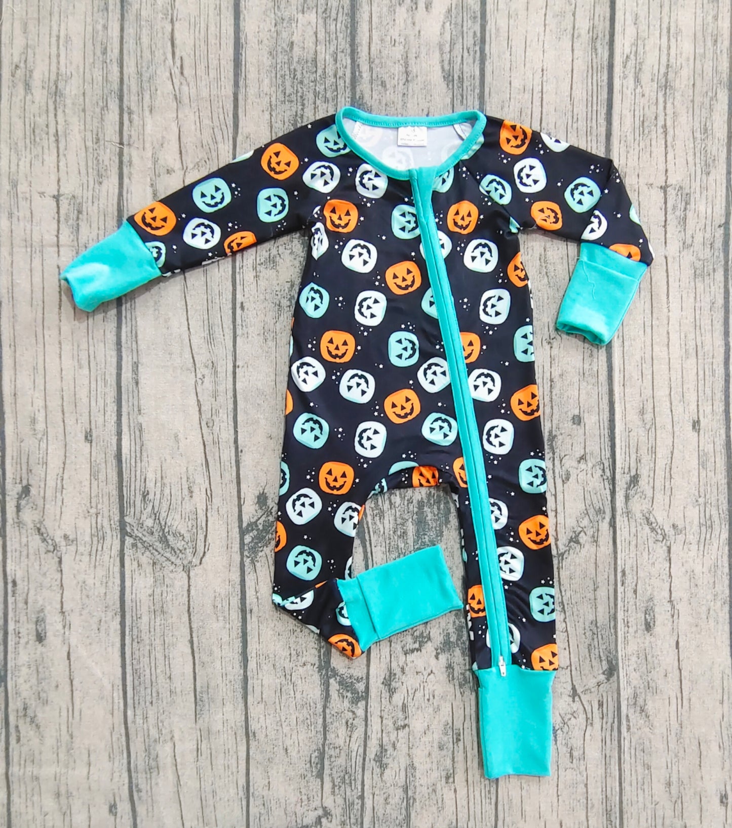 LR2465 Baby Boys Long Sleeves Colorful Ghost Pumpkins Zipper Pant Rompers  D 821