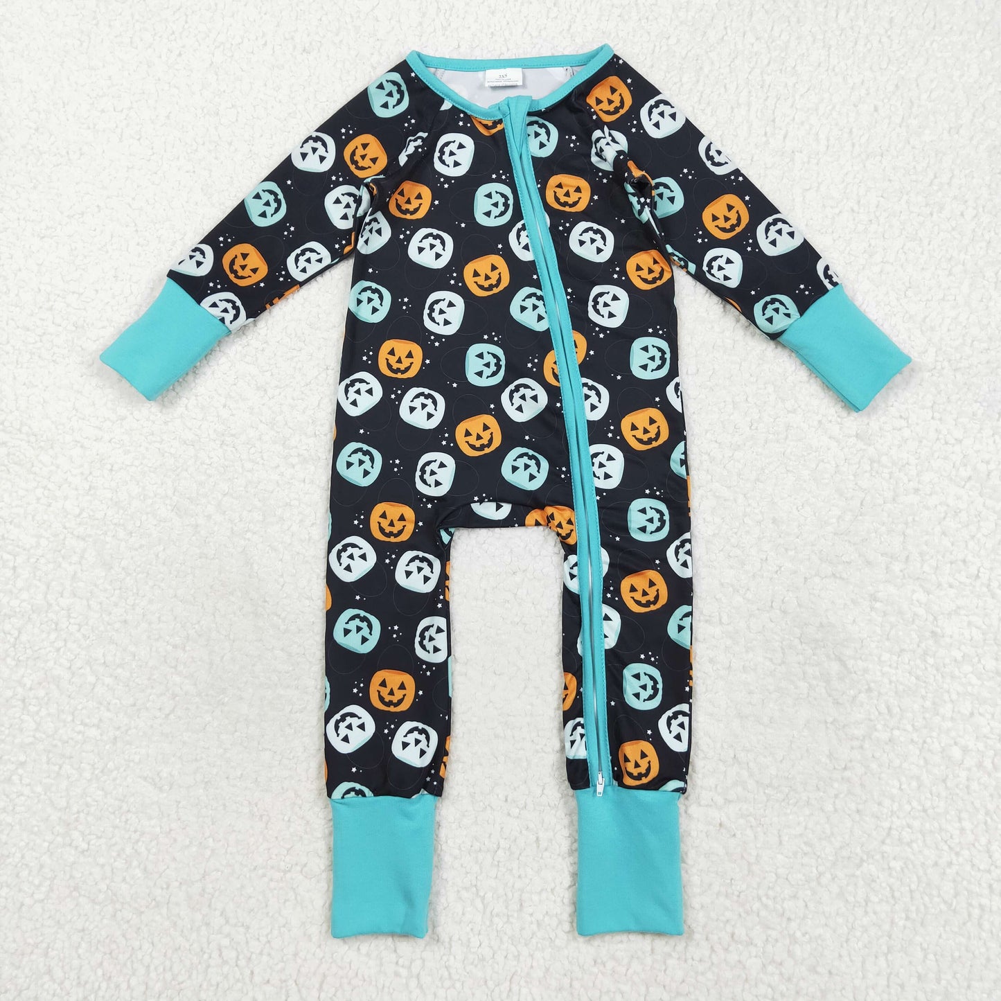 LR2465 Baby Boys Long Sleeves Colorful Ghost Pumpkins Zipper Pant Rompers  D 821