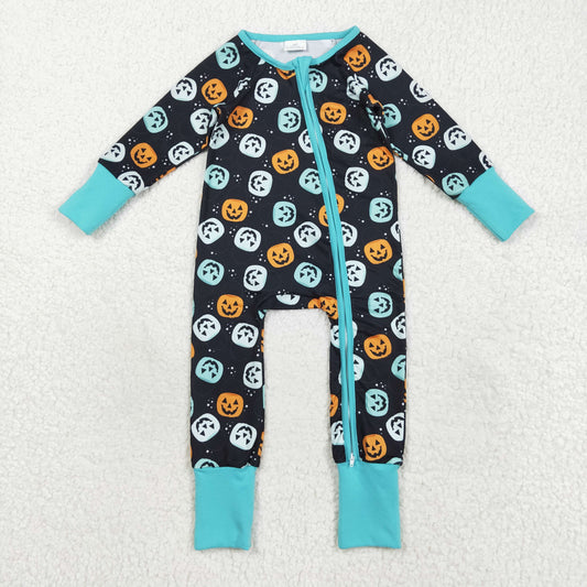 LR2465 Baby Boys Long Sleeves Colorful Ghost Pumpkins Zipper Pant Rompers D 821