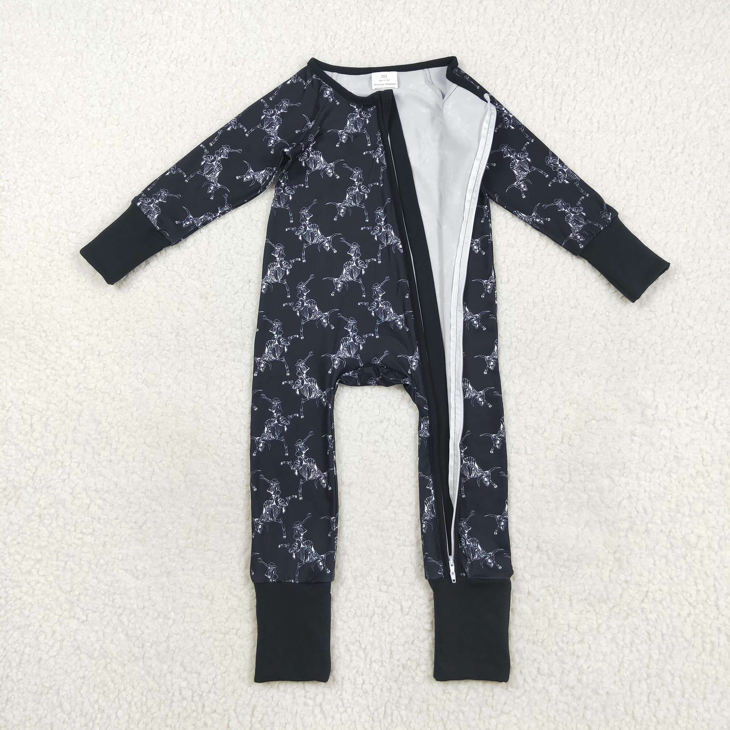 LR2466 Baby Boys Long Sleeves Black Horse Rodeos Zipper Pant Rompers D 822