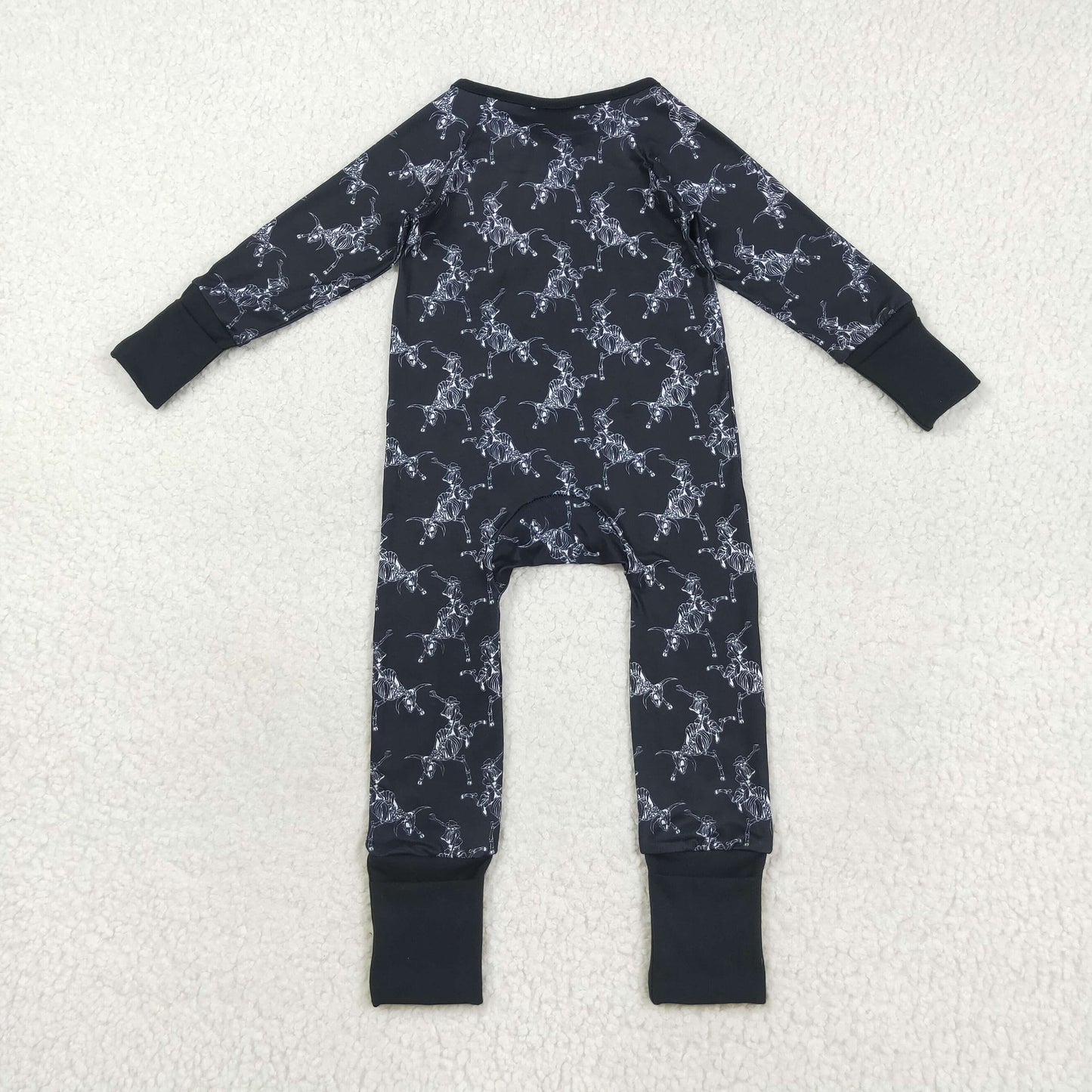 LR2466 Baby Boys Long Sleeves Black Horse Rodeos Zipper Pant Rompers D 822