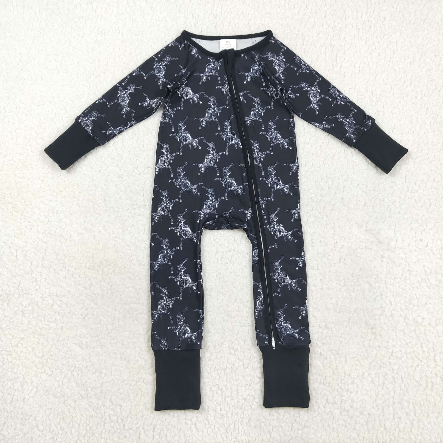 LR2466 Baby Boys Long Sleeves Black Horse Rodeos Zipper Pant Rompers D 822