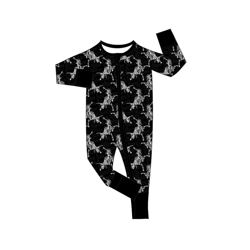 LR2466 Baby Boys Long Sleeves Black Horse Rodeos Zipper Pant Rompers D 822