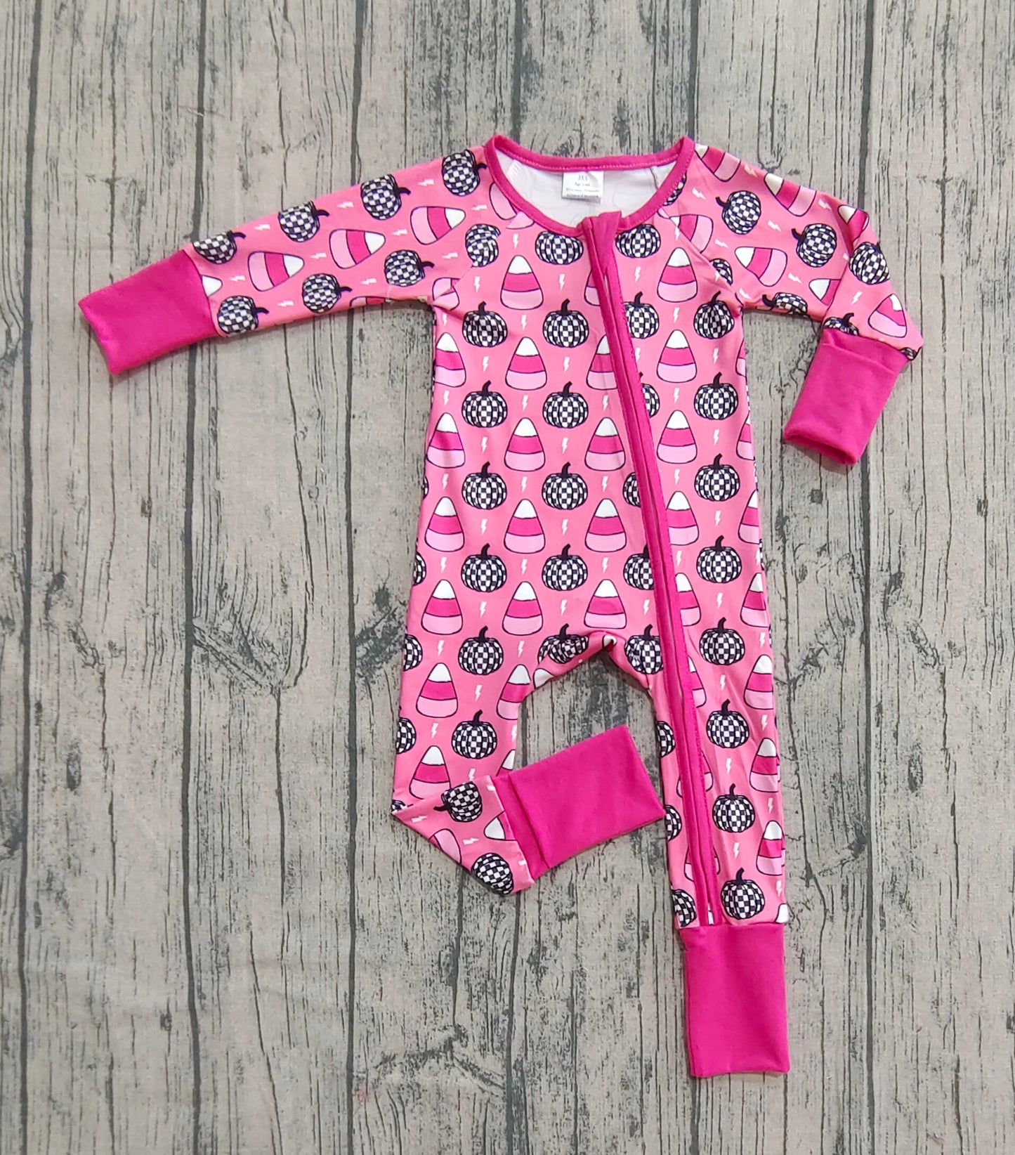 LR2467 Baby Girls Long Sleeves Plaid Pumpkins Candy Zipper Pant Rompers  D 821