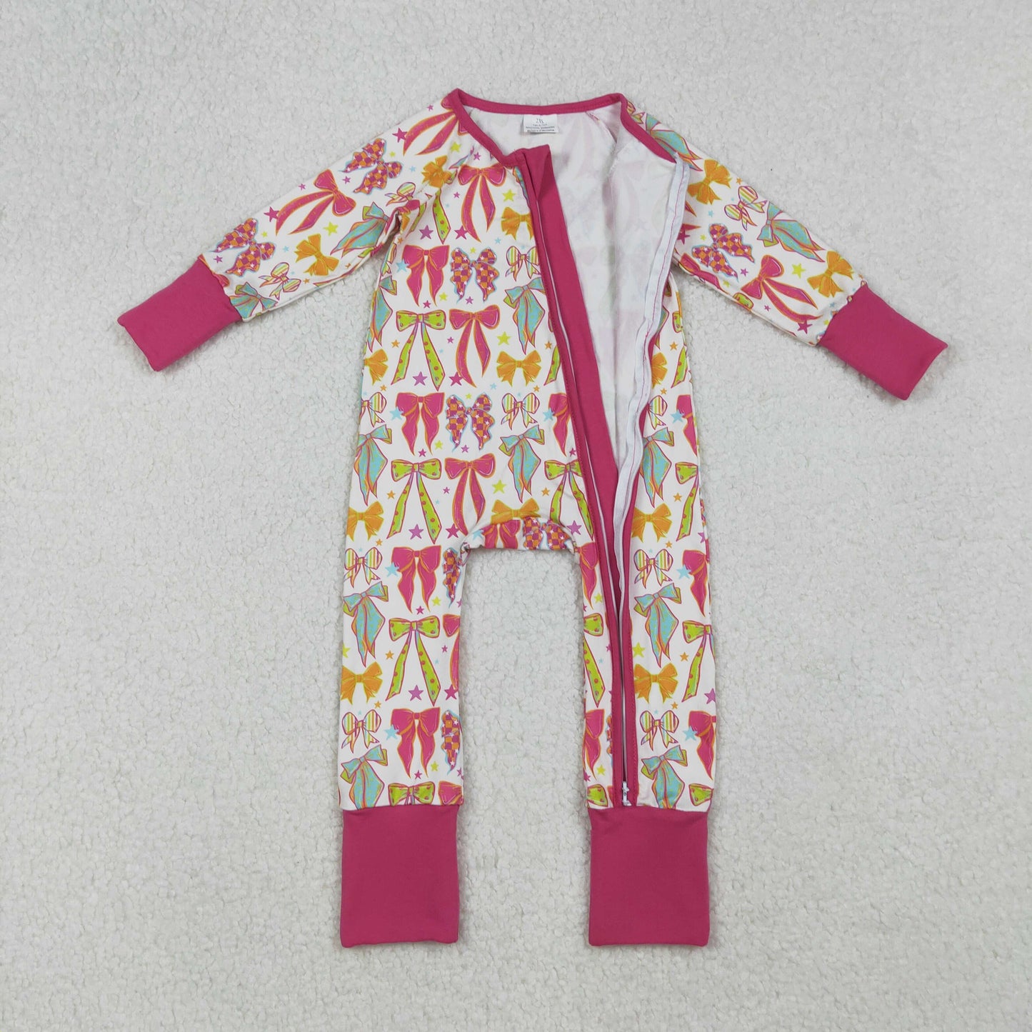 LR2468 Baby Girls Long Sleeves Colorful Bows Stars Zipper Pant Rompers   D 822