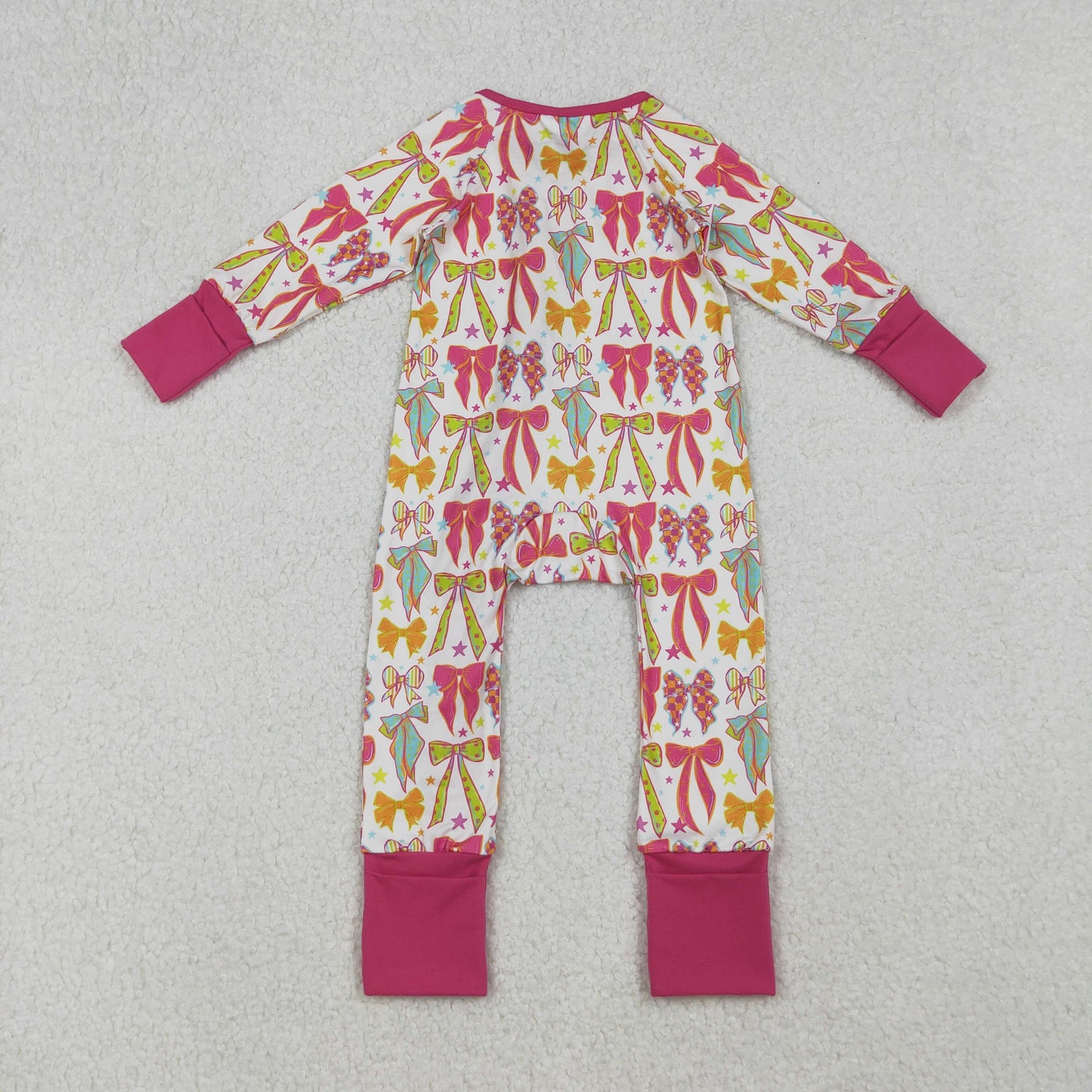 LR2468 Baby Girls Long Sleeves Colorful Bows Stars Zipper Pant Rompers   D 822
