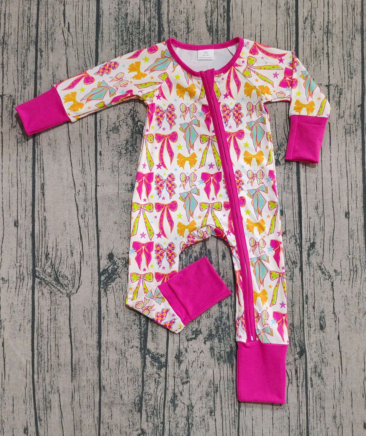 LR2468 Baby Girls Long Sleeves Colorful Bows Stars Zipper Pant Rompers   D 822