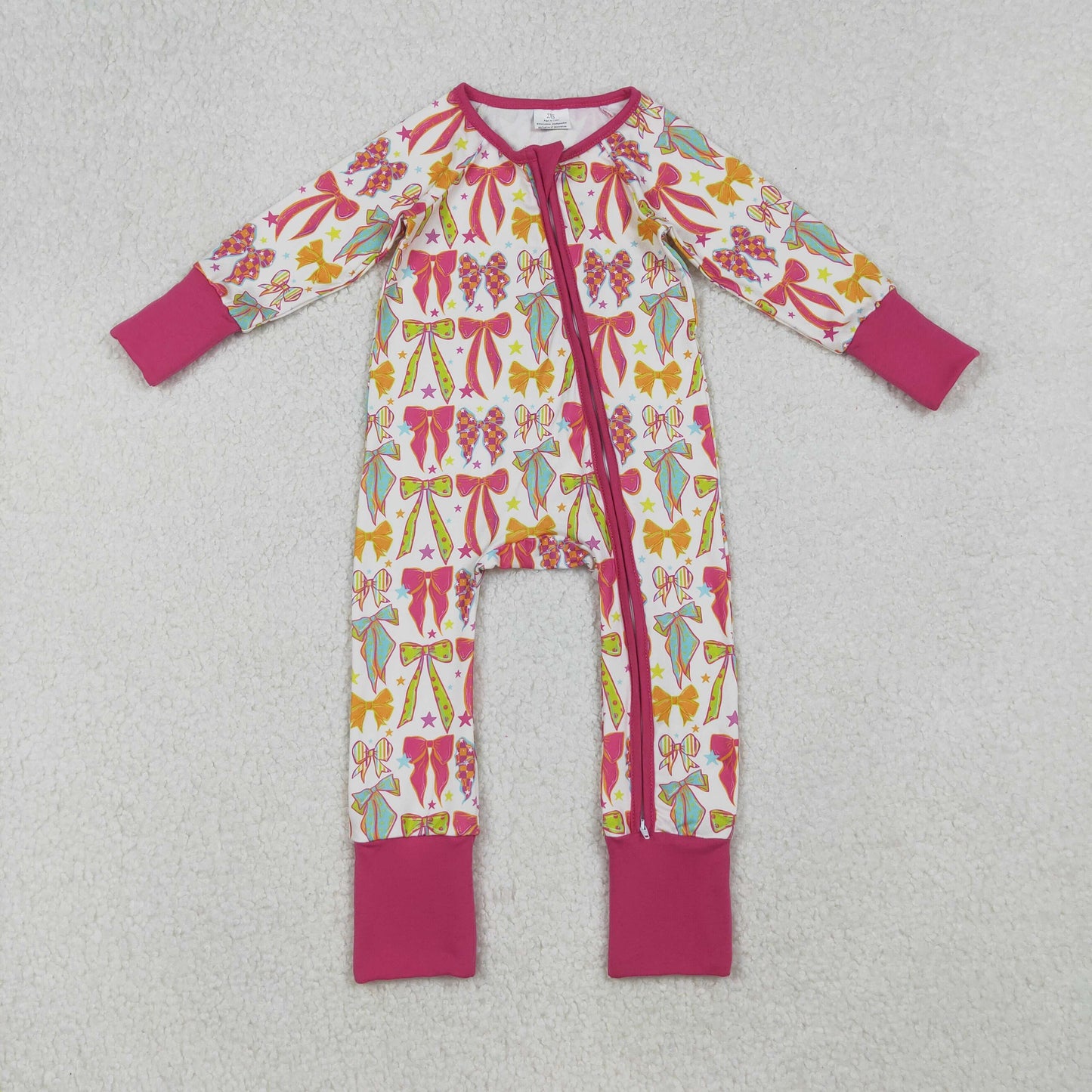 LR2468 Baby Girls Long Sleeves Colorful Bows Stars Zipper Pant Rompers   D 822