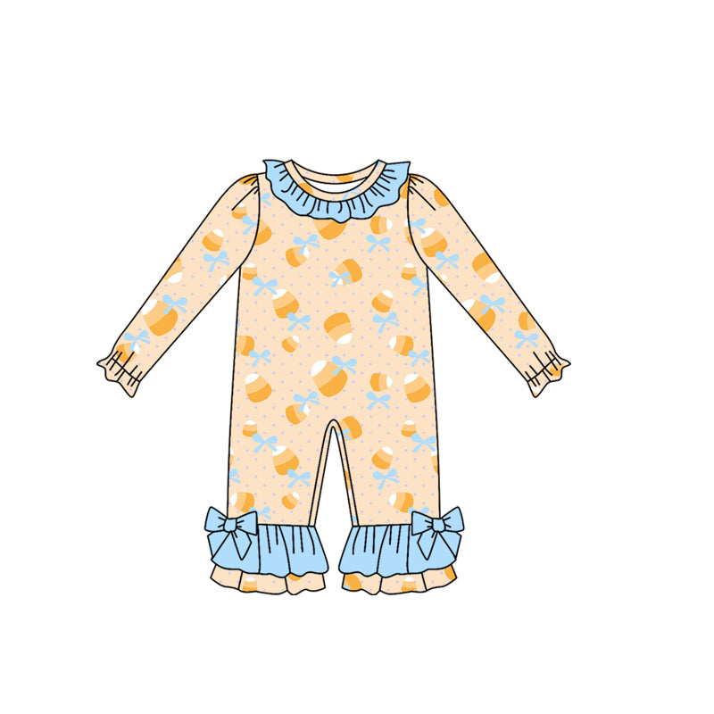 presale LR2472  Baby Girls Long Sleeves Bows Candy Ruffle Pant Rompers  D 7.18