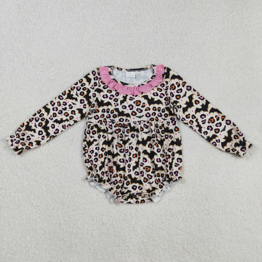 LR2473 Baby Girls Long Sleeves Leopard Bats Ruffle Rompers D 829