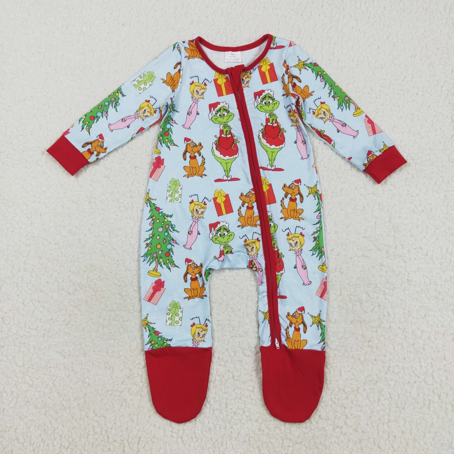 LR2478 Baby Girls Long Sleeves Cartoon Face Trees Zipper Footed Rompers   D 821