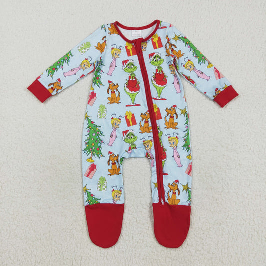 LR2478 Baby Girls Long Sleeves Cartoon Face Trees Zipper Footed Rompers D 821