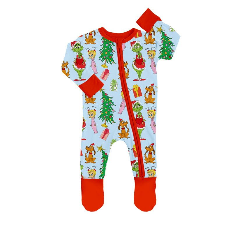 LR2478 Baby Girls Long Sleeves Cartoon Face Trees Zipper Footed Rompers   D 821