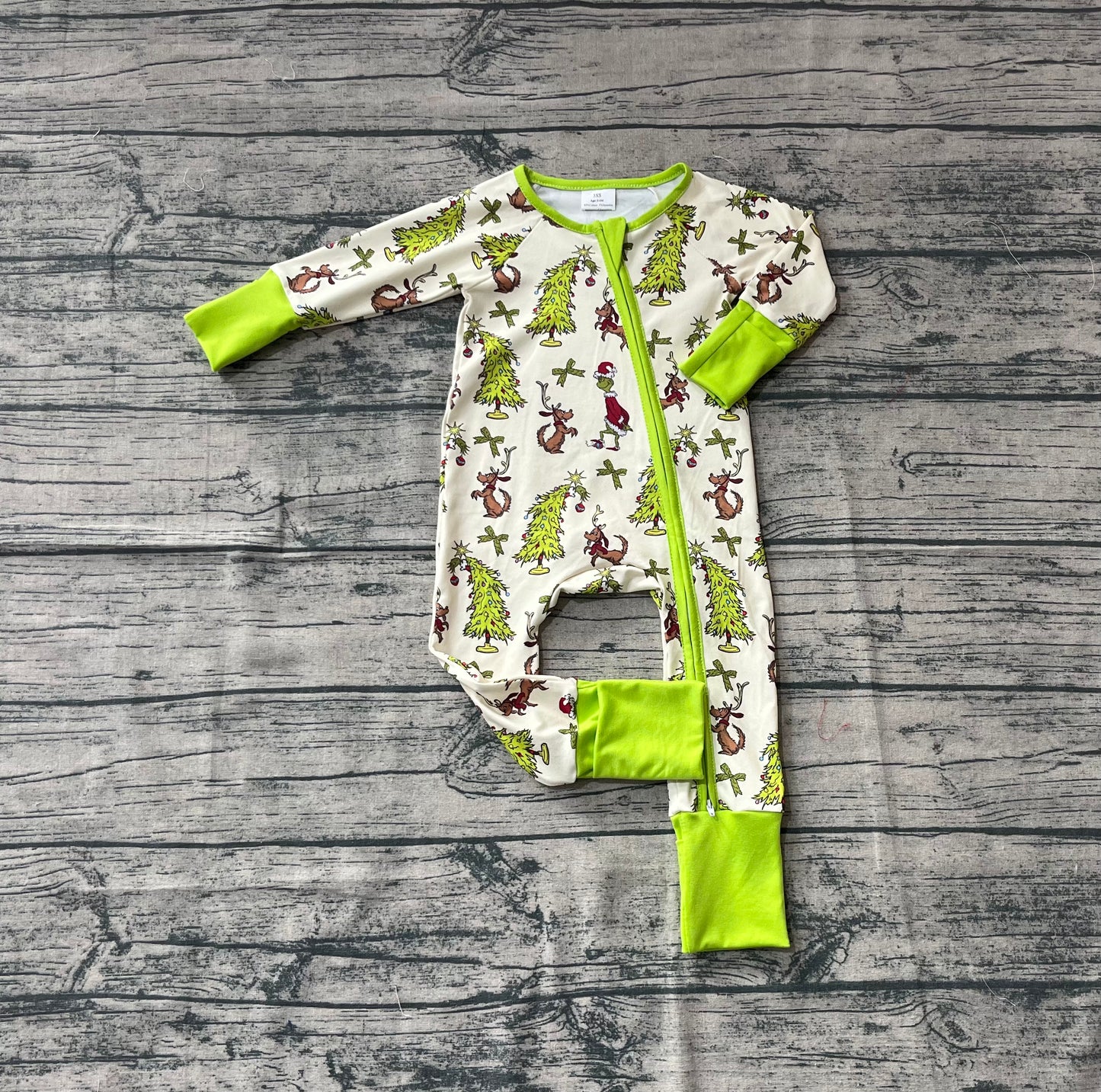 LR2481  Baby Boys Long Sleeves Christmas Trees Dogs Zipper Rompers D 821