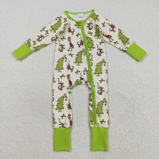 LR2481  Baby Boys Long Sleeves Christmas Trees Dogs Zipper Rompers D 821
