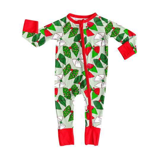 presale LR2485 Baby Boys Long Sleeves Green Red Bows Plaid Zipper Rompers D 7.18