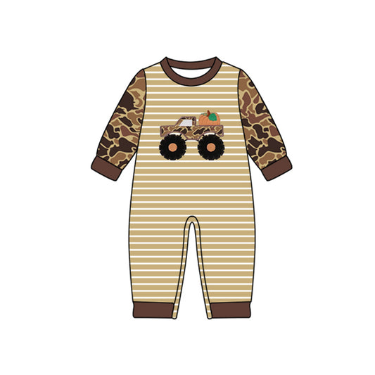 presale LR2491 Baby Boys Brown Camo Long Sleeves Truck Pumpkins Pant Rompers D 7.18