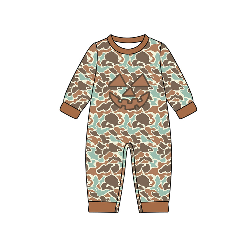 presale LR2492  Baby Boys Long Sleeves Brown Camo Ghost Pumpkins Pant Rompers  D 7.18
