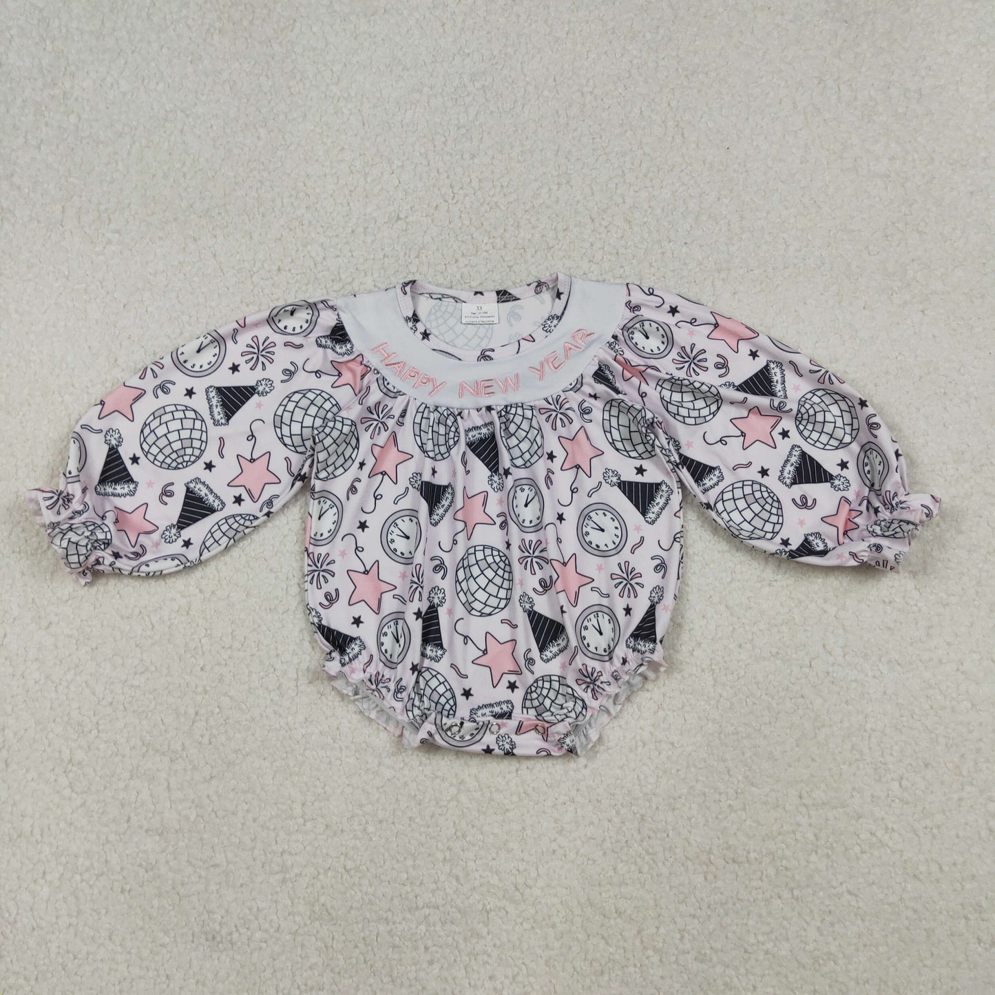 LR2493 Embroidery Happy New Year Baby Girls Stars Firework Ruffle Rompers  D 910