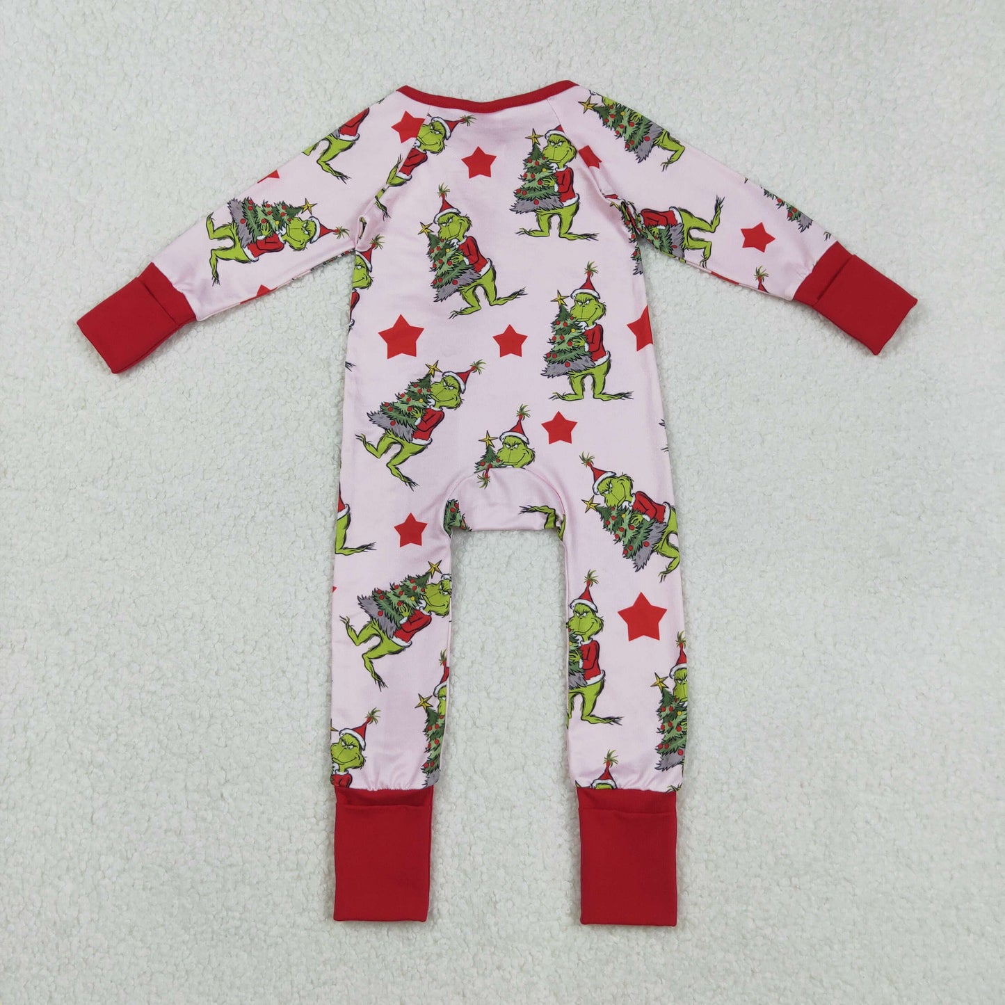 LR2496 Baby Girls Long Sleeves Green Faces Trees Plaid Ruffle Zipper Rompers  D 901