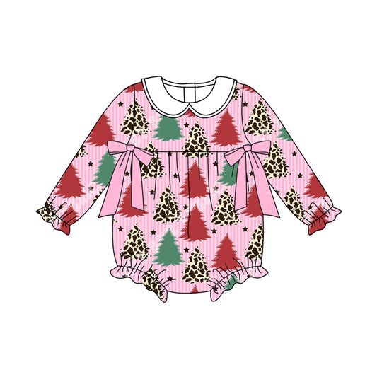 presale LR2502 Baby Girls Red Green Christmas Trees Stars Ruffle Rompers D 7.22