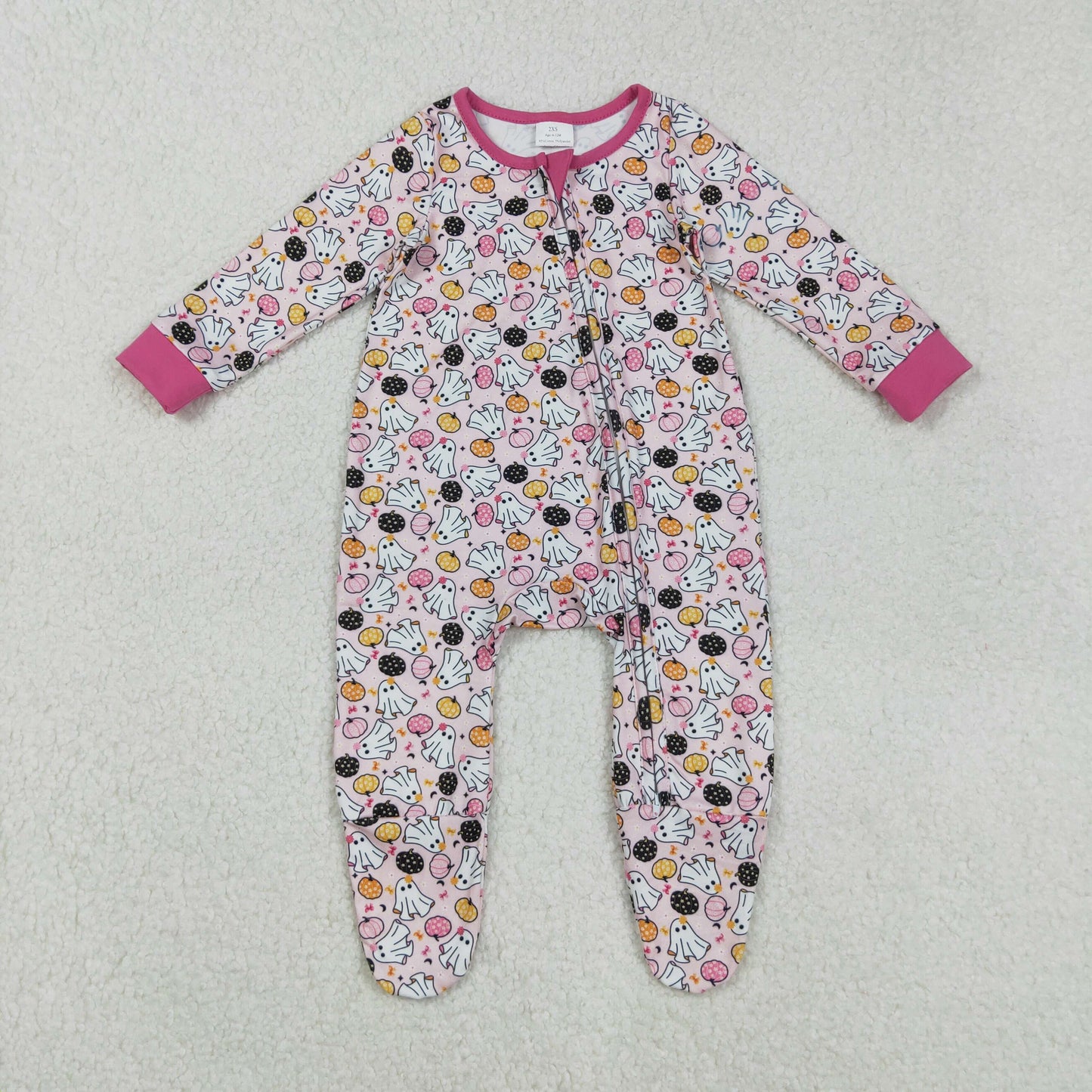 LR2506 Baby Girls Ghosts Pumpkins Halloween Zipper Footie Rompers  D 901