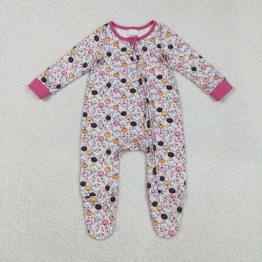 LR2506 Baby Girls Ghosts Pumpkins Halloween Zipper Footie Rompers D 901