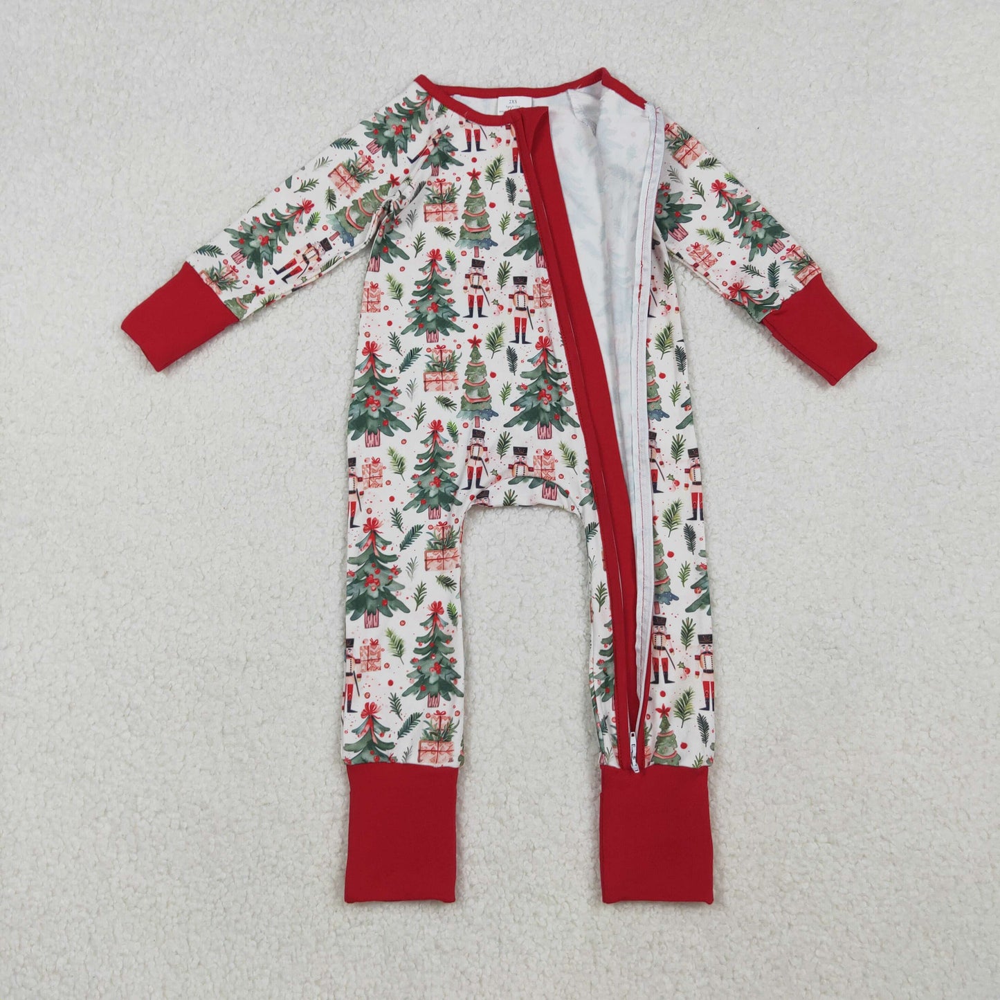 LR2507  Baby Girls Christmas Trees Soldiers Zipper Footie Rompers    D 924