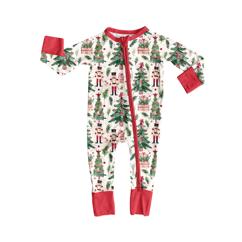 LR2507  Baby Girls Christmas Trees Soldiers Zipper Footie Rompers    D 924