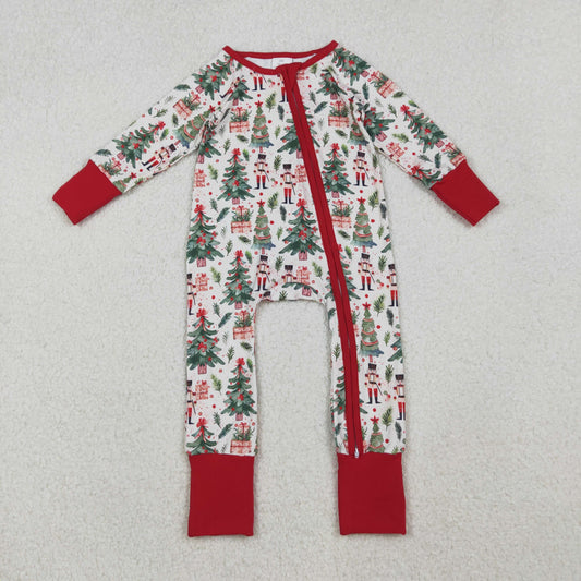 LR2507  Baby Girls Christmas Trees Soldiers Zipper Footie Rompers    D 924