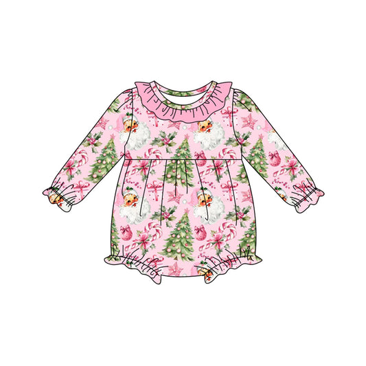 presale LR2509  Baby Girls Christmas Trees Santa Candy Cane Ruffle Rompers D 7.28