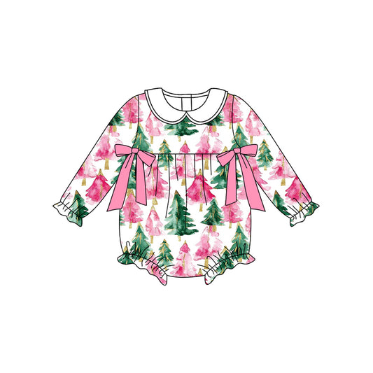 presale  LR2510 Baby Girls Christmas Trees Plaid Bows Ruffle Rompers D 7.28