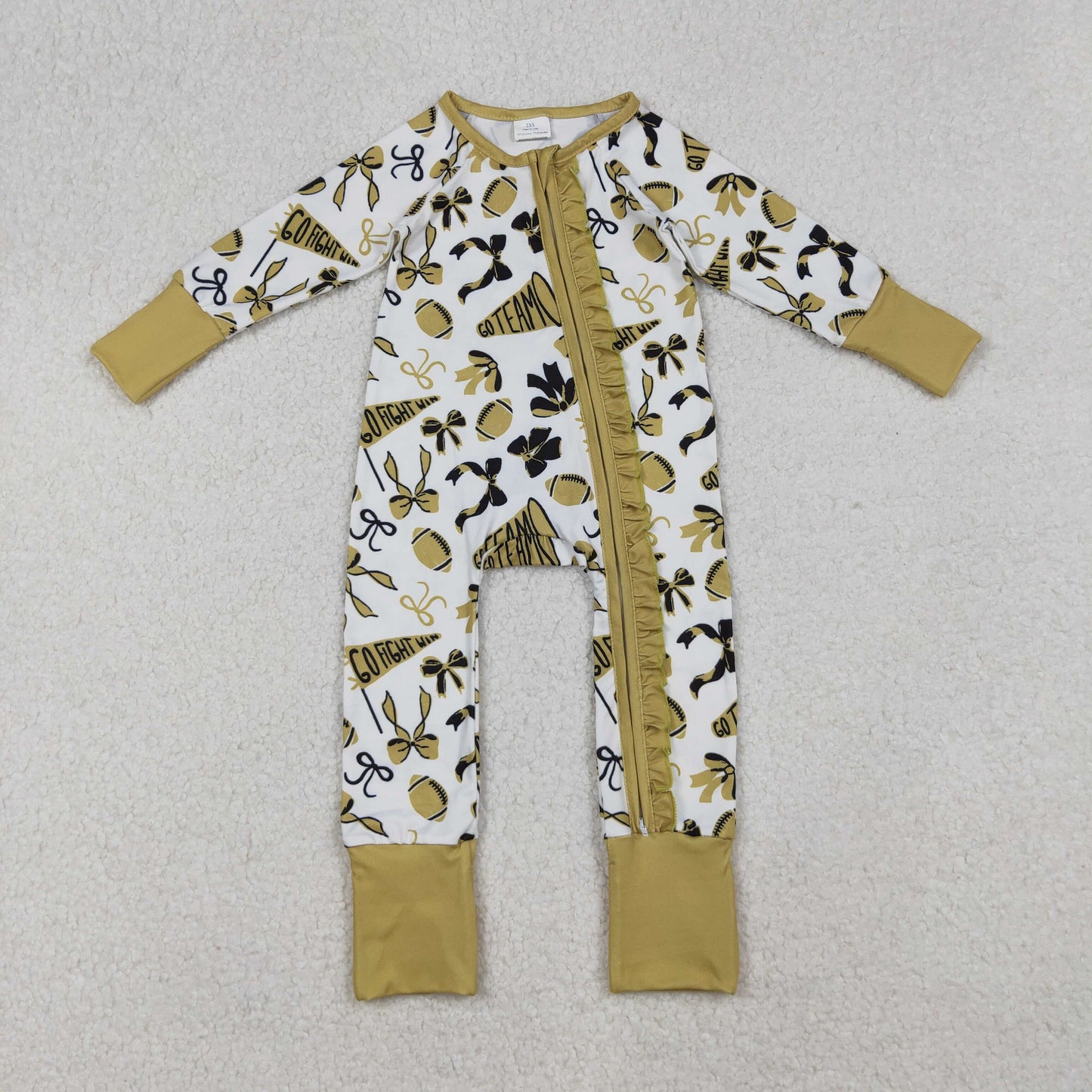 Match Baby Girls Boys Team Colorful Bows Cheer Footballs Ruffle Zipper Footie Rompers D 909