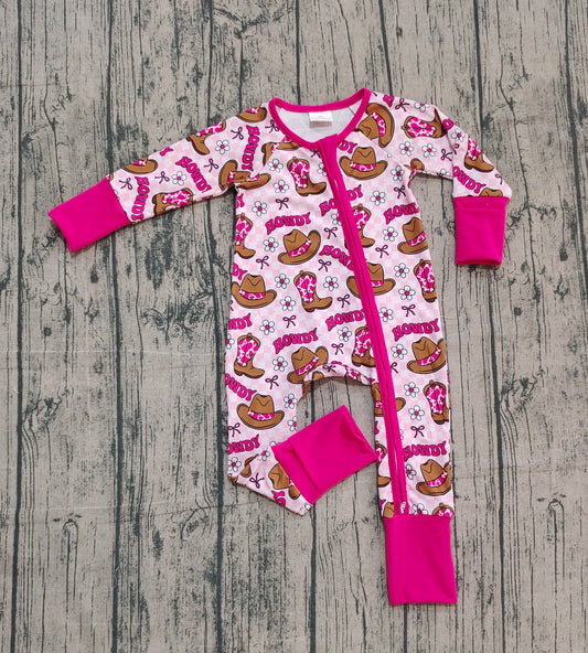 presale LR2516 Baby Girls Western Howdy Boots Plaid Zipper Footie Rompers D 1013
