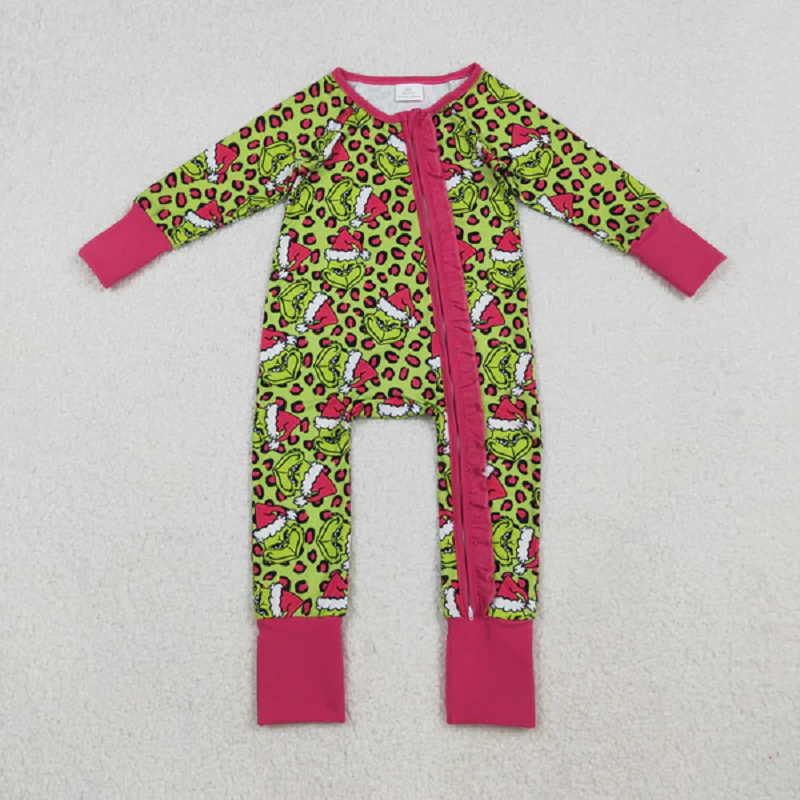 Mama and Me Leopard Grin Button Fur Sleeve Pajamas Sets Ruffle Dresses Zipper Rompers D 1022