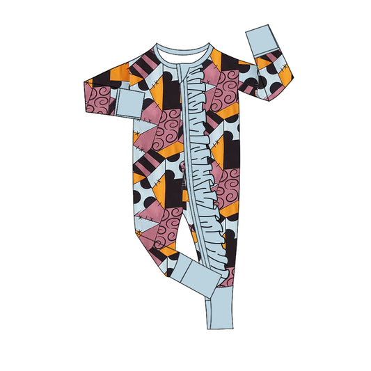 presale LR2521 Baby Girls Colorful Pies Plaid Fall Ruffle Zipper Footie Rompers  D 7.29