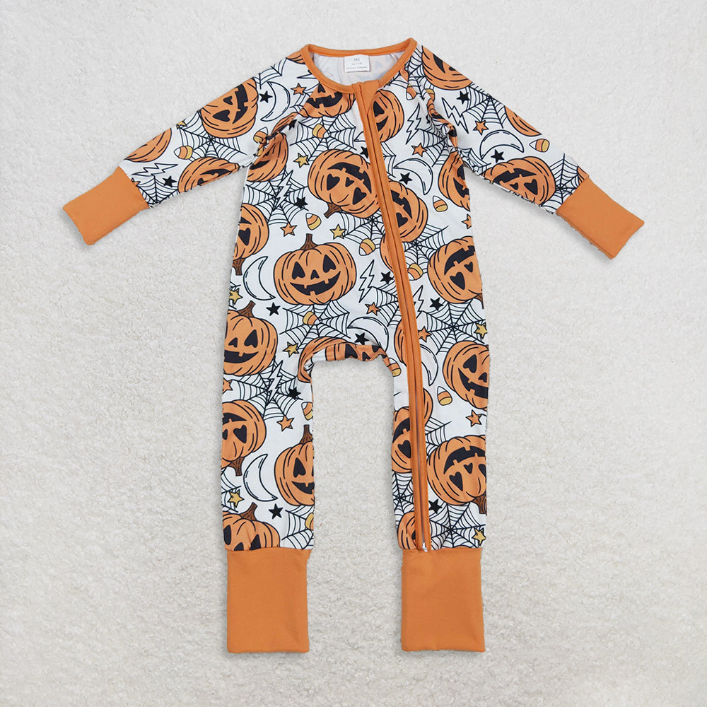 Sibling Baby Girls Ghosts Pumpkins Halloween Zipper Footed Romper Knee Length Dress D 901