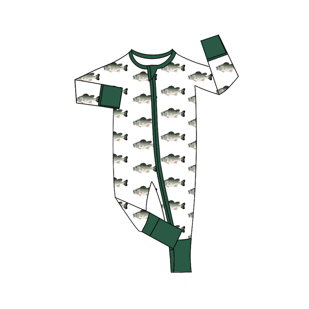 presale LR2531 Baby Boys Fishing Zipper Footie Rompers  D 8.6