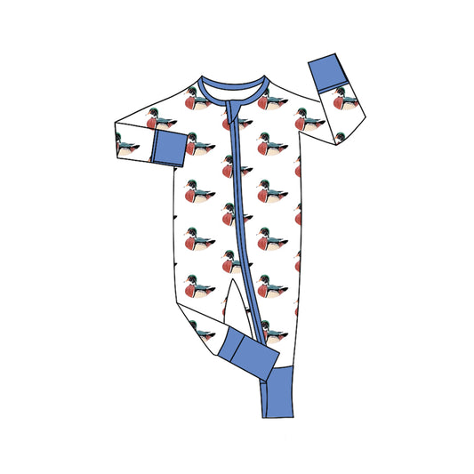 presale LR2533 Baby Boys Ducks Plaid Zipper Footie Rompers   D 8.6