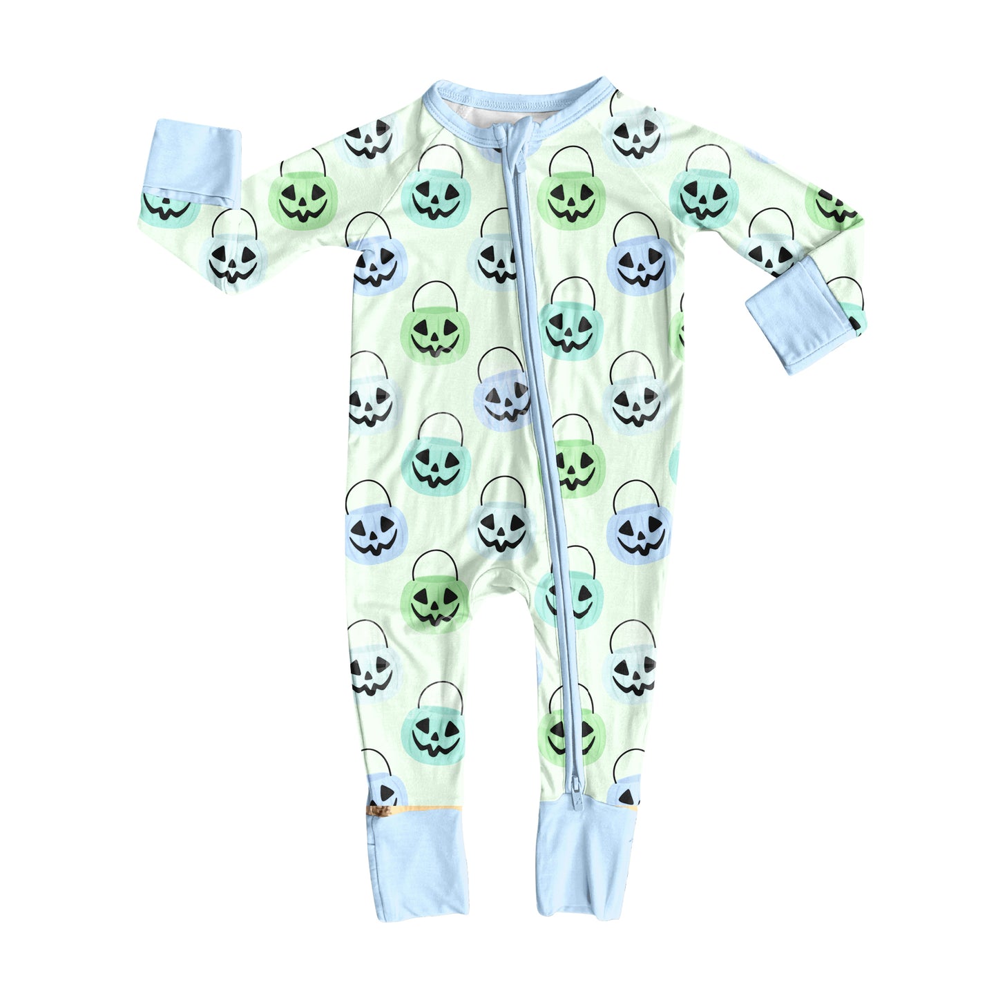 presale LR2534 Baby Boys Ghost Pumpkins Plaid Halloween Zipper Footie Rompers   D 8.6