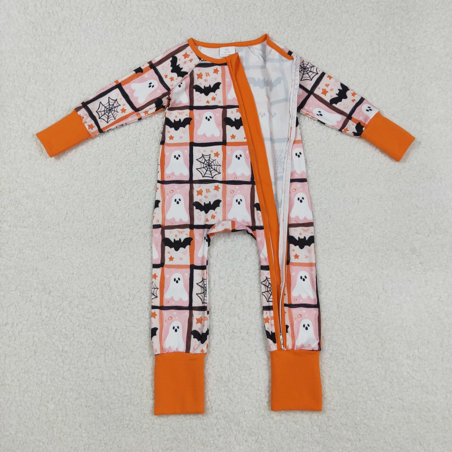 LR2539  Baby Boys Ghosts Bats Plaid Halloween Zipper Footie Rompers D 8.6