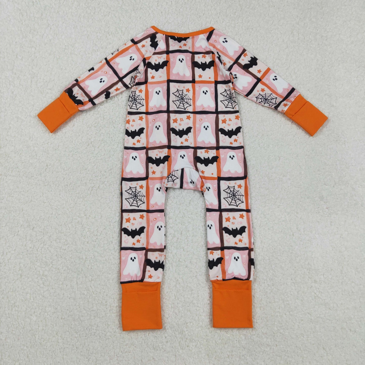 LR2539  Baby Boys Ghosts Bats Plaid Halloween Zipper Footie Rompers D 8.6