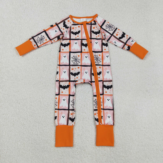 LR2539  Baby Boys Ghosts Bats Plaid Halloween Zipper Footie Rompers D 8.6